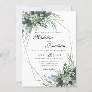 Invitation Elegant Botanical Greenery Gold Geometric Wedding