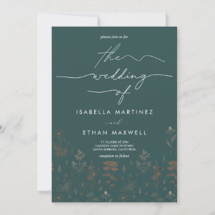 Invitation Élégant Botanique en cuivre Script Turquoise foncé
