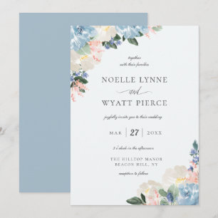 Invitation Élégant Botanique Floral Mariage bleu clair
