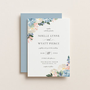 Invitation Élégant Botanique Floral Mariage bleu clair