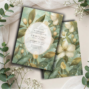 Invitation Élégant Botanique Or Vert Floral Retraite