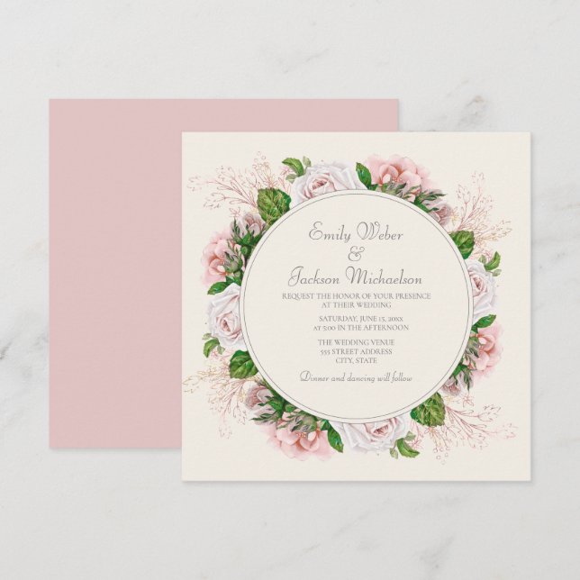 Invitation Élégant Botanique rose Rose Mariage de crème (Devant / Derrière)