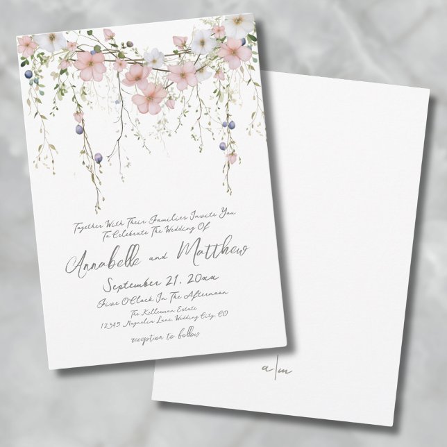 Invitation Élégant Botanique Simple Fleur sauvage Mariage flo (Elegant Botanical Simple Wildflower Floral Wedding Invitation)