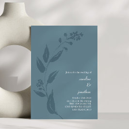 Invitation Élégant Botanique Turquoise bleu minimaliste Maria