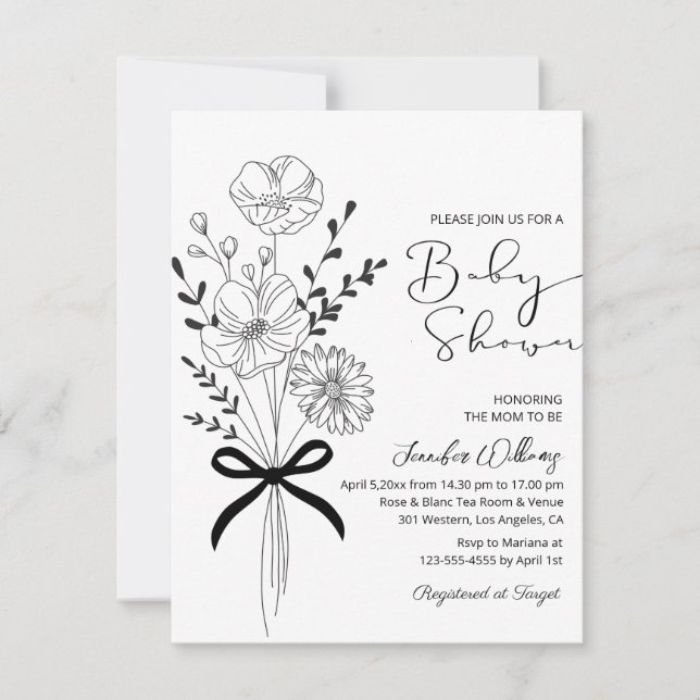 Invitation élégant bouquet fleuri baby shower fleur sauvage (Devant)