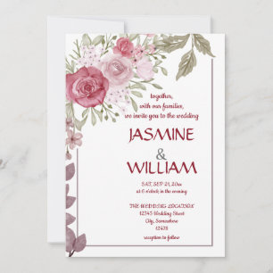 Invitation Elégant bouquet fleuri rose, violet, beige