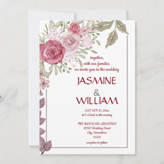 Invitation Elégant bouquet fleuri rose, violet, beige