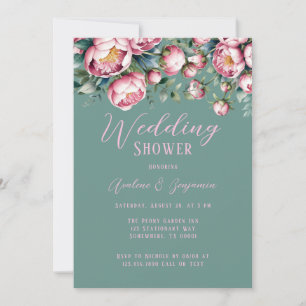 Invitation Elégant Bouquet Peony En Wedding shower Aquarelle