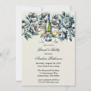 Invitation Elégant bouquet vert & gris Brunch et Bubbly