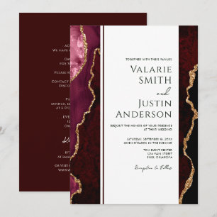 Invitation Élégant Bourgogne Agate Budget Mariage tout en un