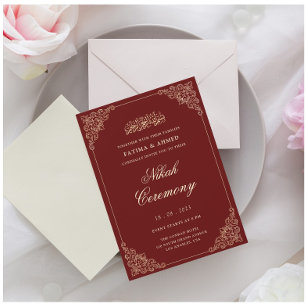 Invitation Élégant Bourgogne Nikah Mariage musulman islamique