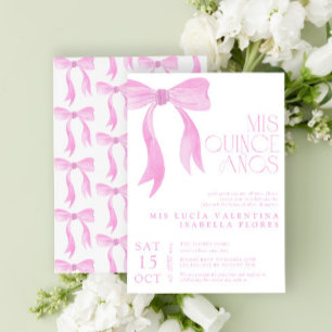 Invitation Elégant Bow Mis rose Quince Años Quinceañera