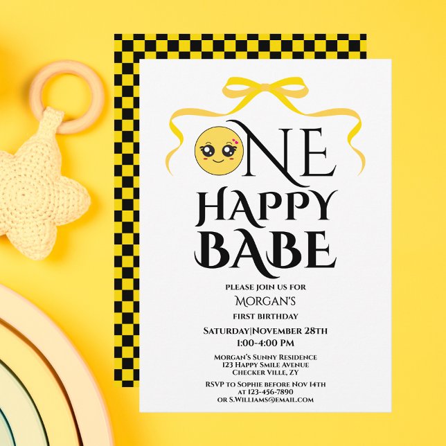 Invitation Elegant Bow One Happy Babe Girls First Birthday (Créateur téléchargé)