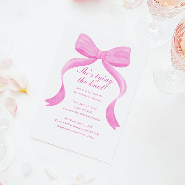 Invitation Elegant Bow She's Tying the Knot Fête des mariées (Créateur téléchargé)
