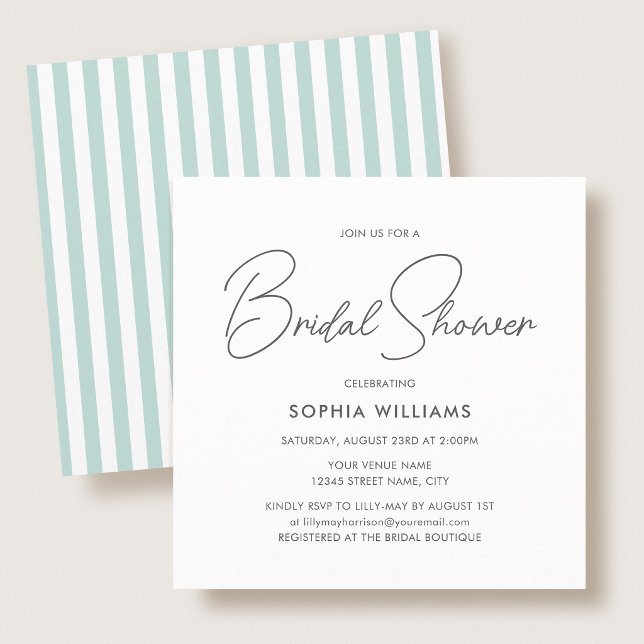 Invitation Elegant Bridal Shower Modern Script Teal Stripes (Créateur téléchargé)