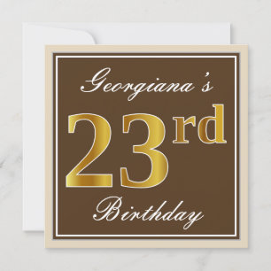 Invitation Elégant, Brown, Faux Gold 23ème anniversaire + Nom