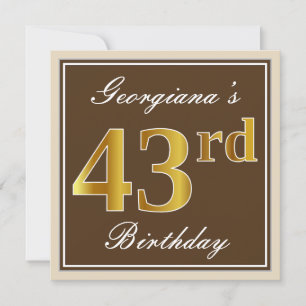 Invitation Élégant, Brown, Faux Gold 43e anniversaire + Nom