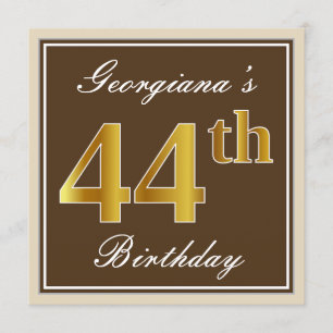 Invitation Elégant, Brown, Faux Gold 44ème anniversaire + Nom