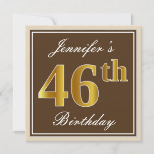 Invitation Élégant, Brown, Faux Gold 46e anniversaire + Nom