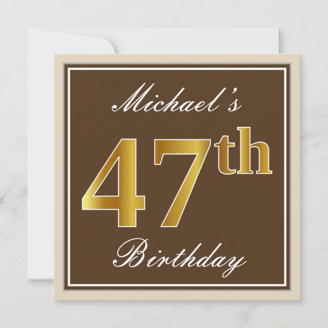 Invitation Elégant, Brown, Faux Gold 47ème anniversaire + Nom (Devant)