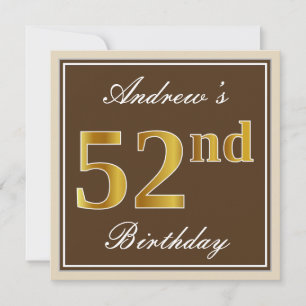 Invitation Elégant, Brown, Faux Gold 52e anniversaire + Nom