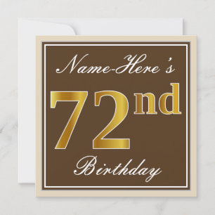 Invitation Elégant, Brown, Faux Gold 72e anniversaire + Nom