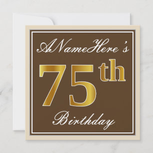Invitation Elégant, Brown, Faux Gold 75ème anniversaire + Nom