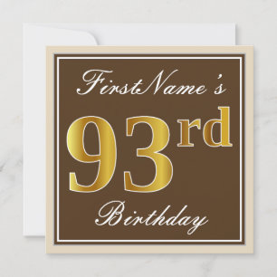 Invitation Elégant, Brown, Faux Gold 93ème anniversaire + Nom