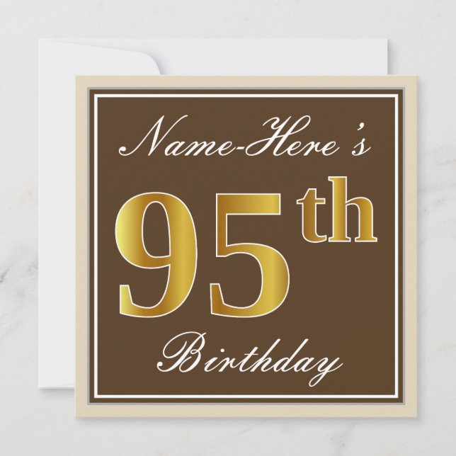 Invitation Elégant, Brown, Faux Gold 95ème anniversaire + Nom (Devant)