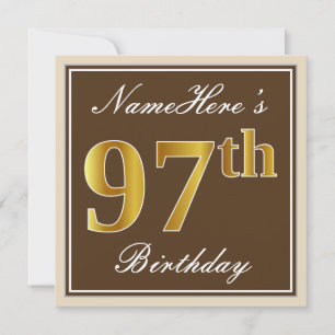Invitation Elégant, Brown, Faux Gold 97ème anniversaire + Nom