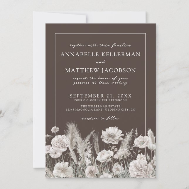 Invitation Elegant Brown Floral Boho Wedding (Devant)