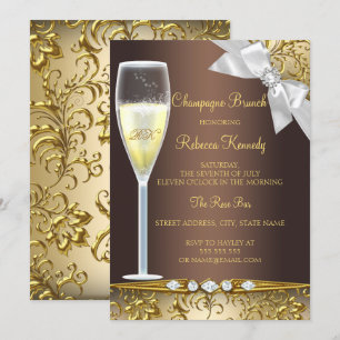 Invitation Elégant Brown Gold Blanc Champagne Brunch Invitati