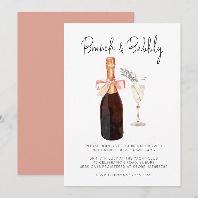Invitation Elégant Brunch au champagne et Fête des mariées mo (Devant / Derrière)