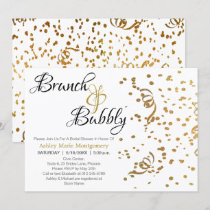 Invitation Elégant Brunch Bubbly Fête des mariées Gold Confet