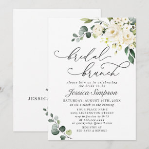 Invitation Élégant brunch de mariage avec roses blanches et e