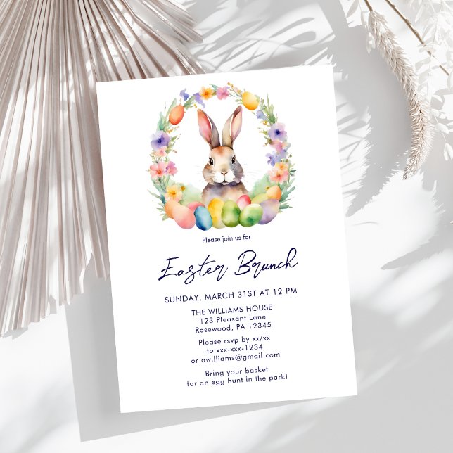 Invitation Elégant Brunch de Pâques Bunny floral (Créateur téléchargé)