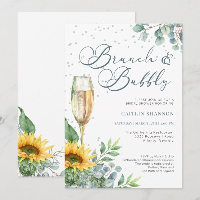 Invitation Elégant Brunch et Fête des mariées de tournesol mo (Devant / Derrière)