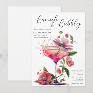 Invitation Elégant Brunch Floral & Fête des mariées Bubbly In