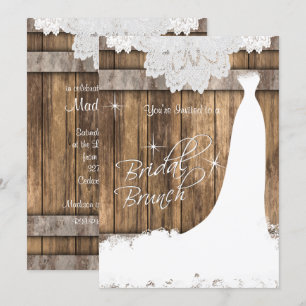 Invitation Élégant Brunch nuptial en bois rustique et dentell