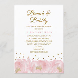 Invitation Elégant brunch rose et Fête des mariées Bubbly