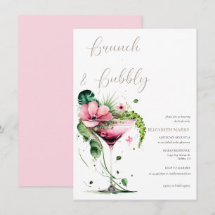 Invitation Élégant Brunch rose floral et Fête des mariées mou
