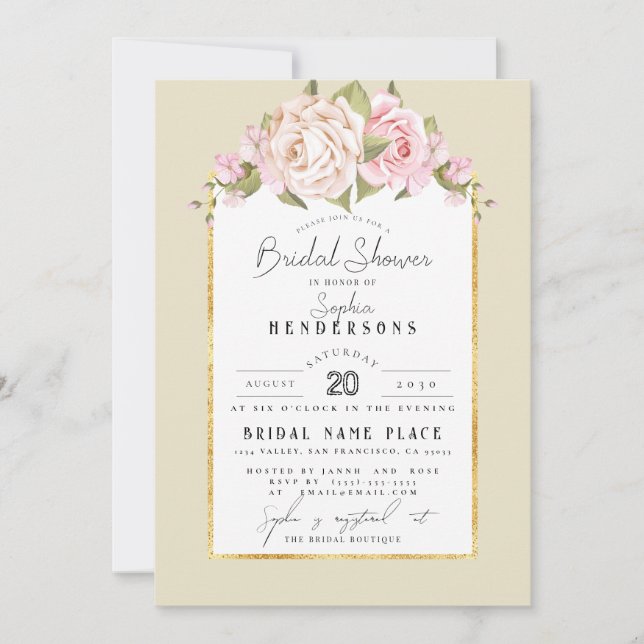 Invitation Élégant budget Floral Dusty Rose Foil BridalDouche (Devant)