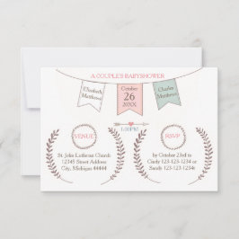 Invitation Elégant Bunting - Baby shower 3x5 Couple