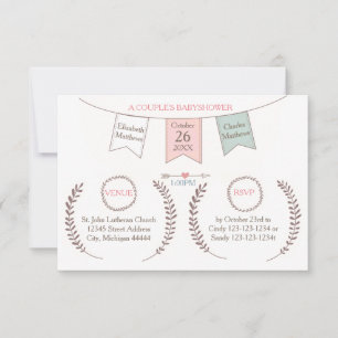 Invitation Elégant Bunting - Baby shower 3x5 Couple