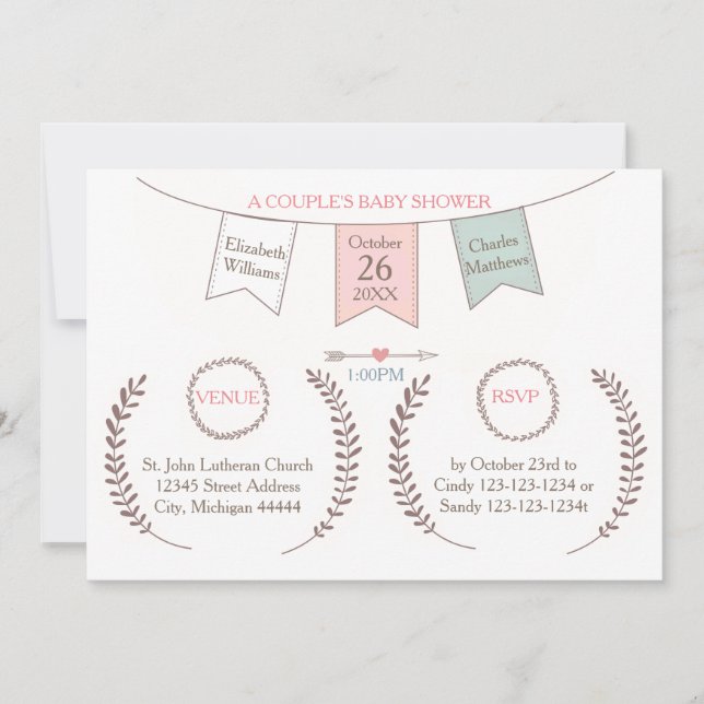 Invitation Elégant Bunting - Baby shower de couple (Devant)