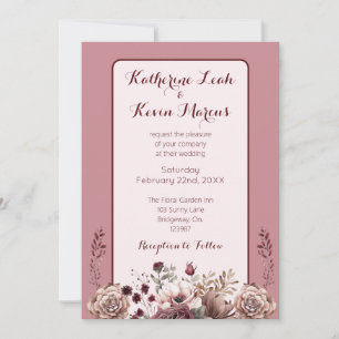 Invitation Elégant Burgandy Dusty Rose Mariage floral