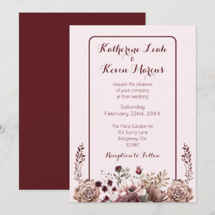 Invitation Elégant Burgandy Dusty Rose Mariage floral