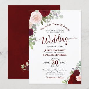 Invitation Elégant Burgundy Blush Aquarelle Floral Mariage