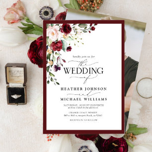 Invitation Elégant Burgundy Blush Floral Aquarelle Photo