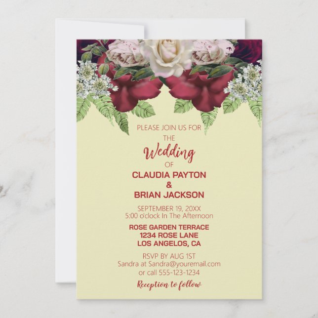 Invitation Elegant Burgundy Blush Floral Wedding (Devant)